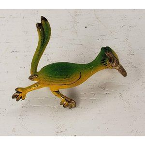Roadrunner Running Bird Brooch Pin Vintage Korea Enamel Yellow Green